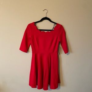 Tip the Scallops Red Scalloped Skater Dress